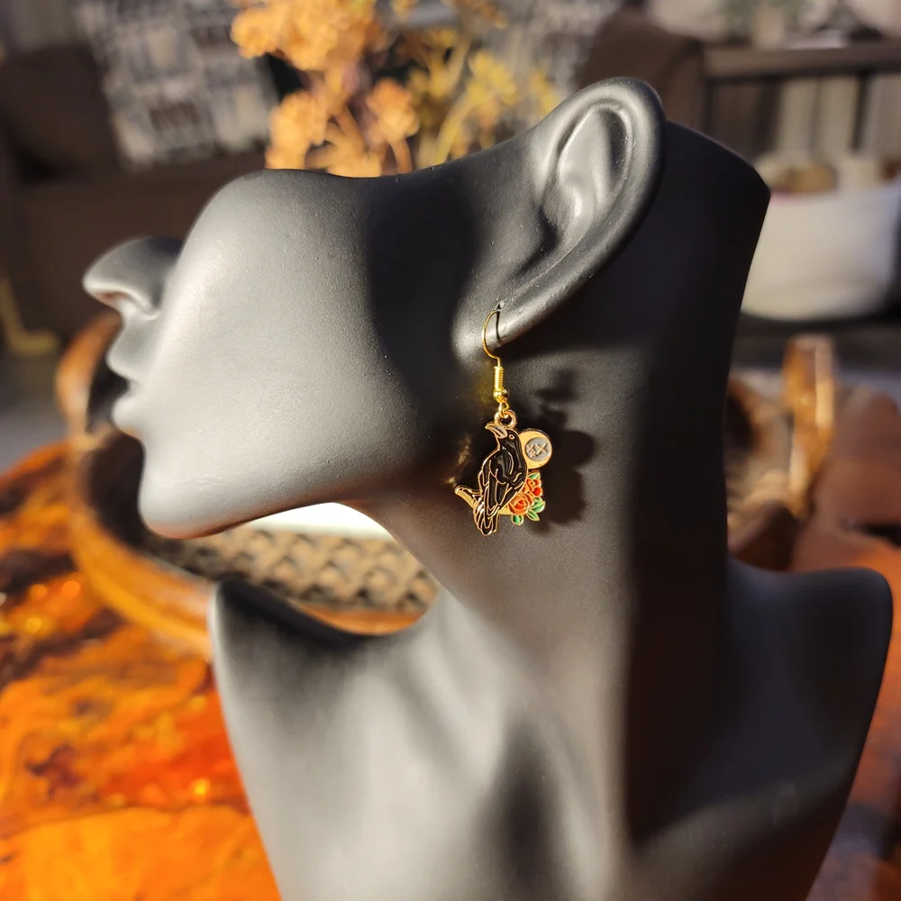 Celestial floral Crow Earrings - Picture 3 of 4